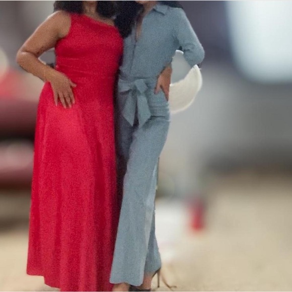 alice + olivia jumpsuit SZ 2 Wide leg, light denim, long sleeve, removable belt - Picture 2 of 14